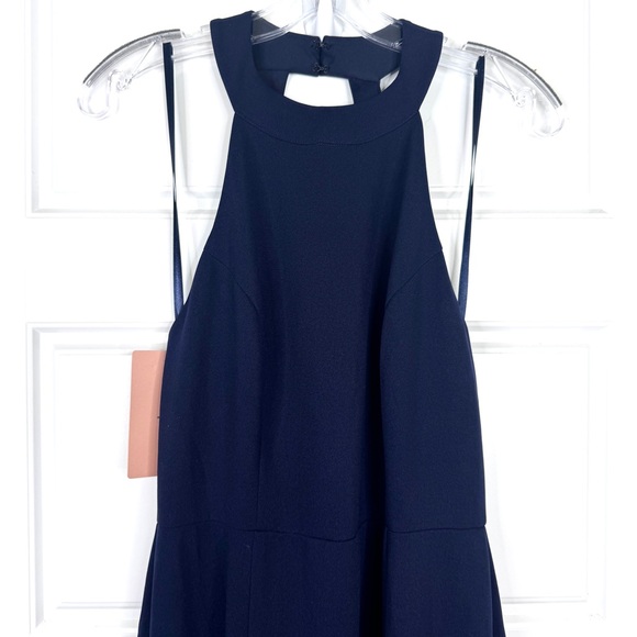 BHLDN Juliana High Neck Side Slit Stretch Crepe Maxi Dress NEW Size M Navy - Picture 7 of 15